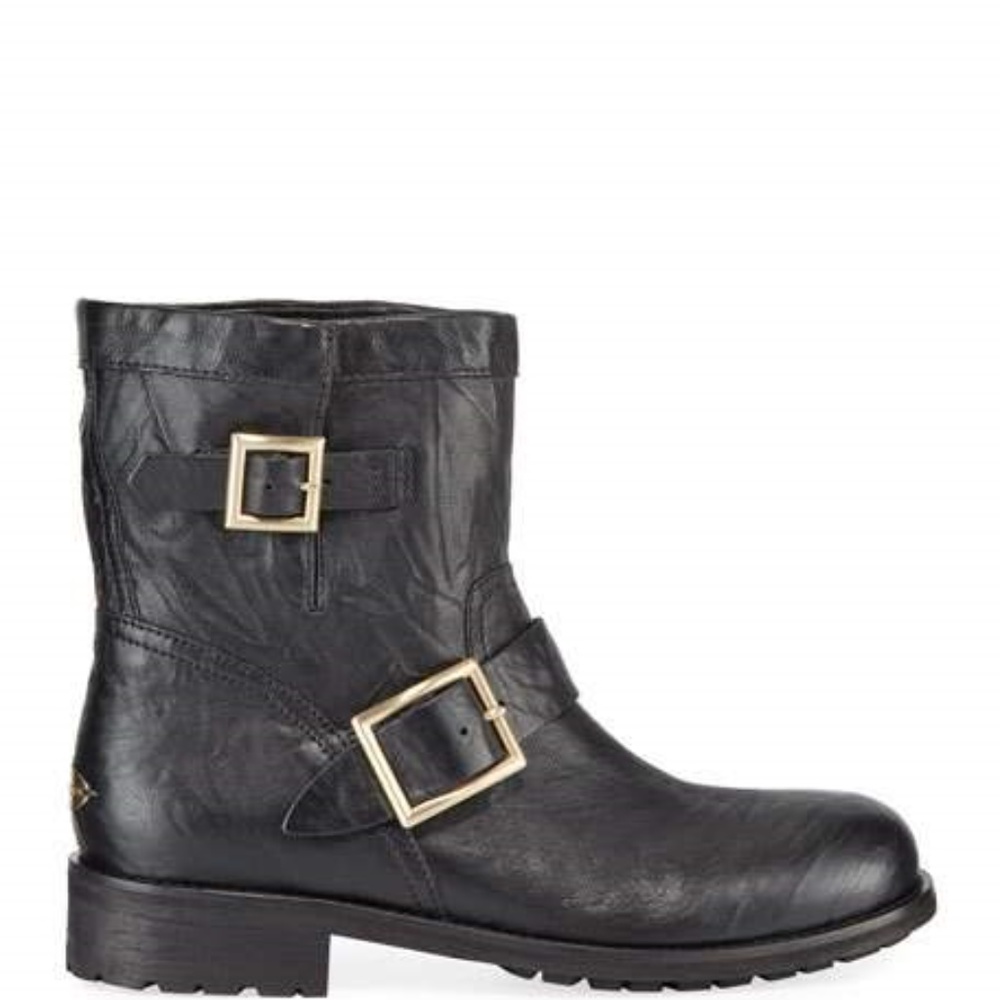 JIMMY CHOO Black Leather Biker Boots